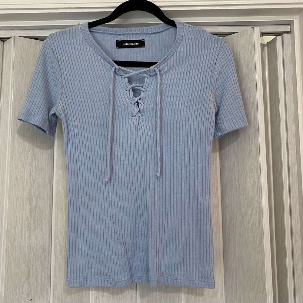 REFORMATION BLUE LACE UP TOP